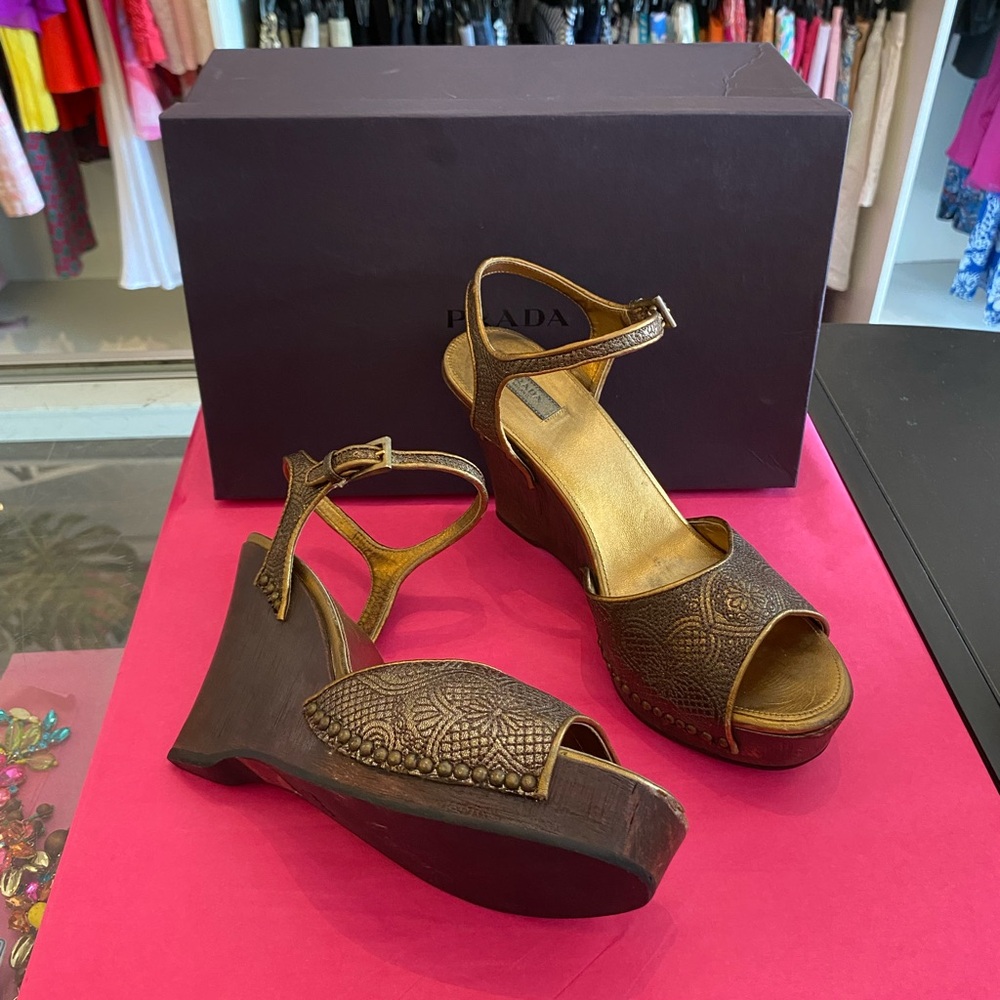 Prada bronze wedges size 40 (9.5)
